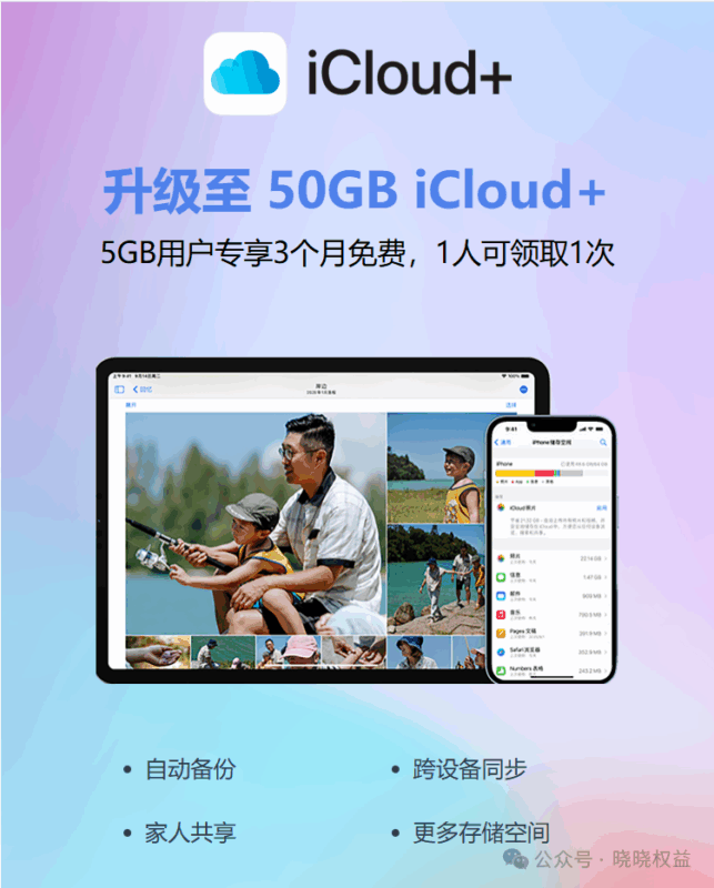 【晓晓权益免费福利】苹果用户刚需福利,0元领3个月50GB iCloud+,注册即提无套路-低价会员博客平台